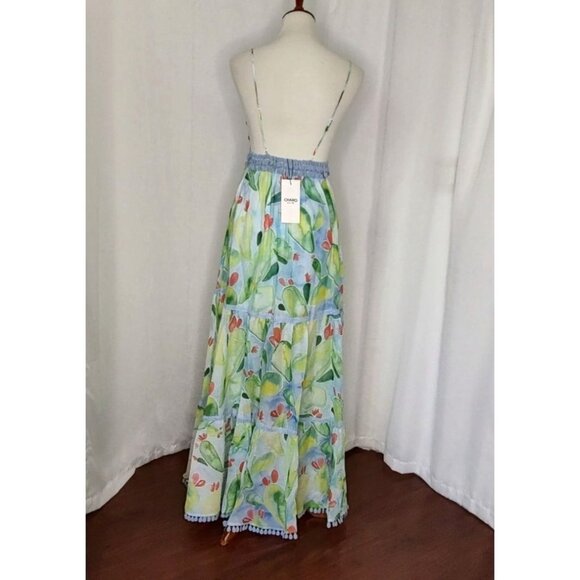CHARO RUIZ IBIZA Maxi Dress XS Salamanca Barbary Fruits Blue Green Cotton Resor - Picture 4 of 16
